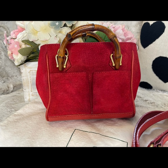 Mini suede Gucci two way, sling bag.